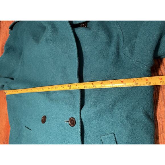 Vintage International Scene Teal Double Breasted Wool Trench Coat Size 11 / 12 - Picture 15 of 15
